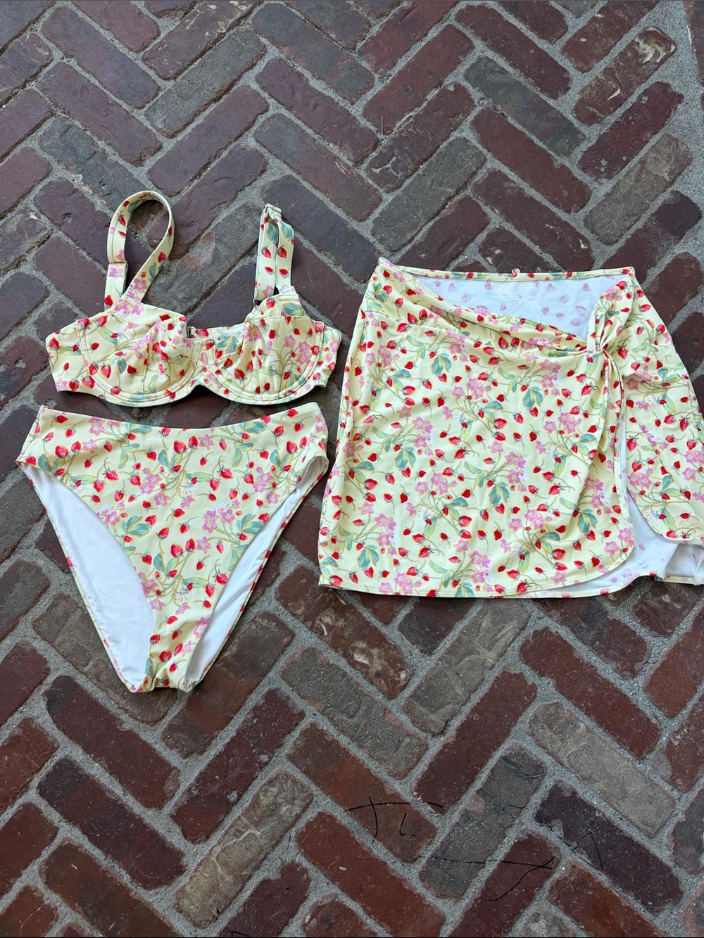 Victoria’s Secret Yellow Floral Strawberry Bikini and Sarong Set